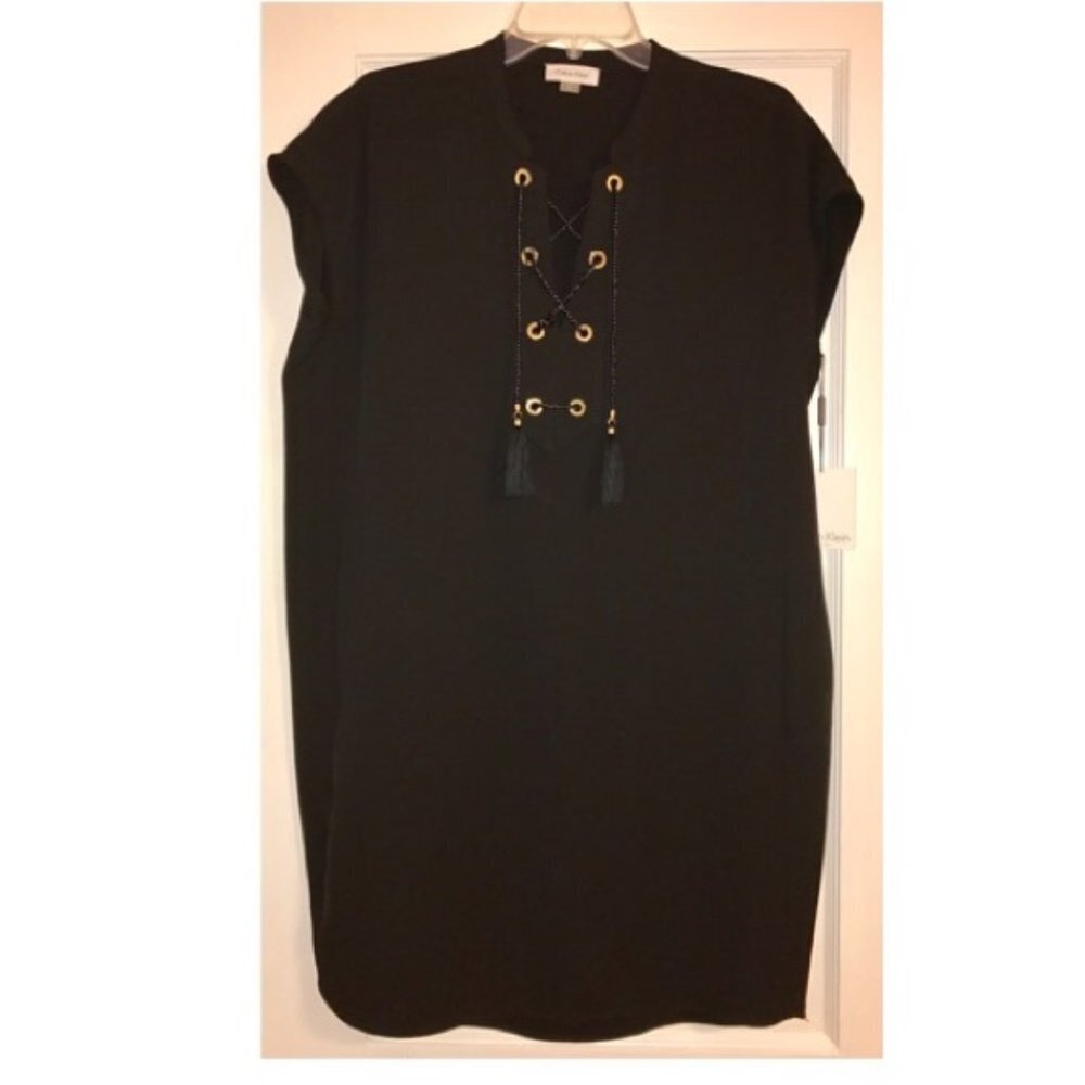 Calvin Klein Women's Lace-Up Tassel Shift Dress - Picture 5 of 6